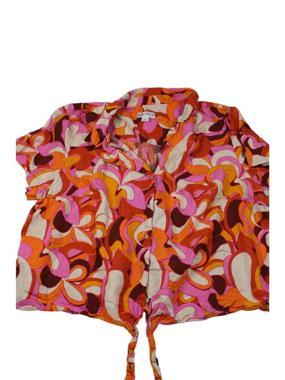 Ava & Viv Womens 2X Colorful Abstract Print Button-Down Shirt